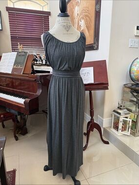 Sleeveless Charcoal Maxi Dress with Gathered Waistband
